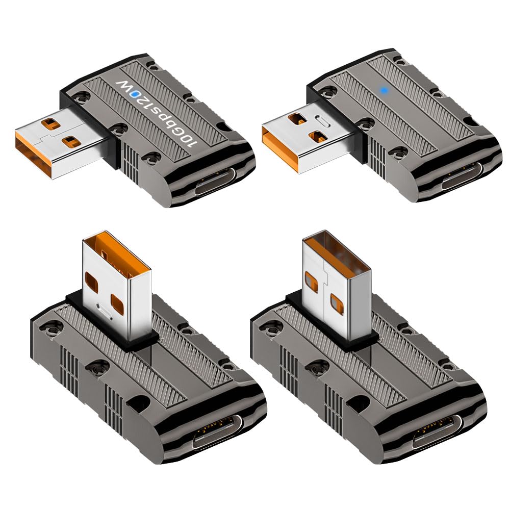 Leehitech 4PCS USB3.1 to USB C Adapter Sets,10Gbps Right Angle USB3.1 A Male to Type C Female Adapter PD240W Fast Charge 8K&60Hz Audio/videoTransmission OTG Connector, for PC Laptop Tablet Phone