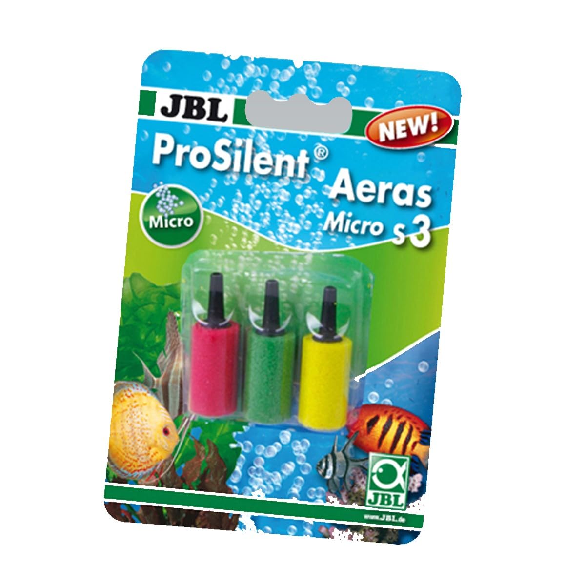JBL ProSilent Aeras Micro S3, Set of 3 coloured air stones for fine air bubbles in aquariums