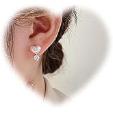 W WEILIRIAN Vintage Heart Pearl Earrings Pearl Hoop Stud Earrings Dot Crystal Earrings Love Heart Earrings Pearl Wedding Earrings Jewelry for Women and Girls Gifts