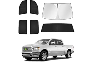 Canvcle Sunshades for Dodge Ram 1500 2019-2025 2026 Accessories Windshield Sun Shade Side Rear Window Shade Cover Sun Visor Shield Privacy Protection Keep Vehicle Cool Black 6PCS
