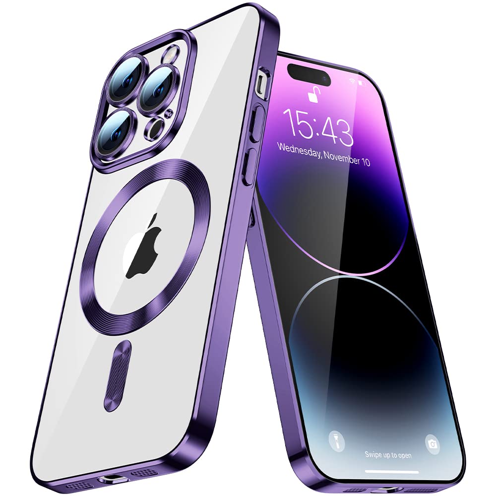 IMEIKONST Ultra Thin iPhone 15 6.1" Phone Cover for MagSafe Case, Magnetic Transparent Anti-Yellow Camera Protector Ultra Slim Fit Silicone Soft TPU Bumper Clear for iPhone 15. Purple YIX