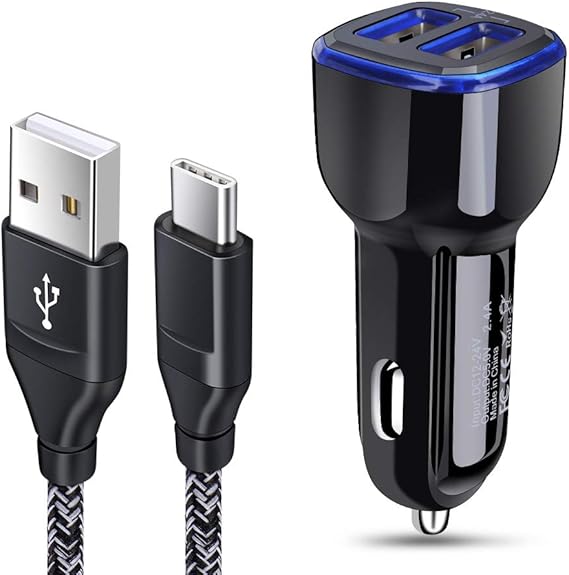 Dual USB Car Charger Wall Plug Charger Box 2Pack 6ft Type C Cable Fast