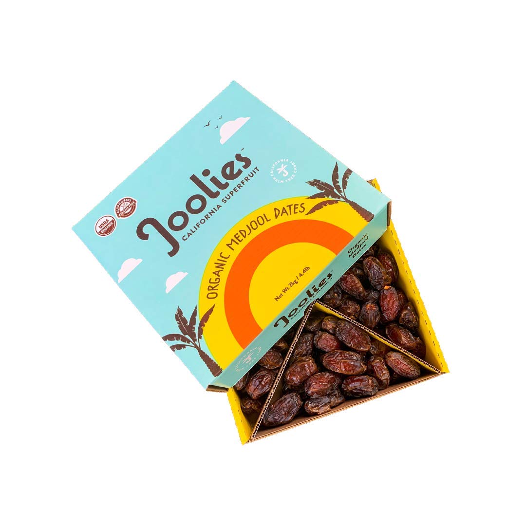 Joolies Organic Whole Medjool Dates | Jumbo Grade, 4.4 Pound Bulk Box | Fresh California Grown Fruit | Vegan, Gluten-Free, Paleo, No Sugar Added | Perfect Holiday Gift for Friends & Family