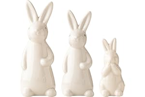 Bunny Statue Set, 3Pcs Ceramic Bunny Figurines Modern Rabbit Decor for Easter Spring Home Bookshelf and Tabletop (White)