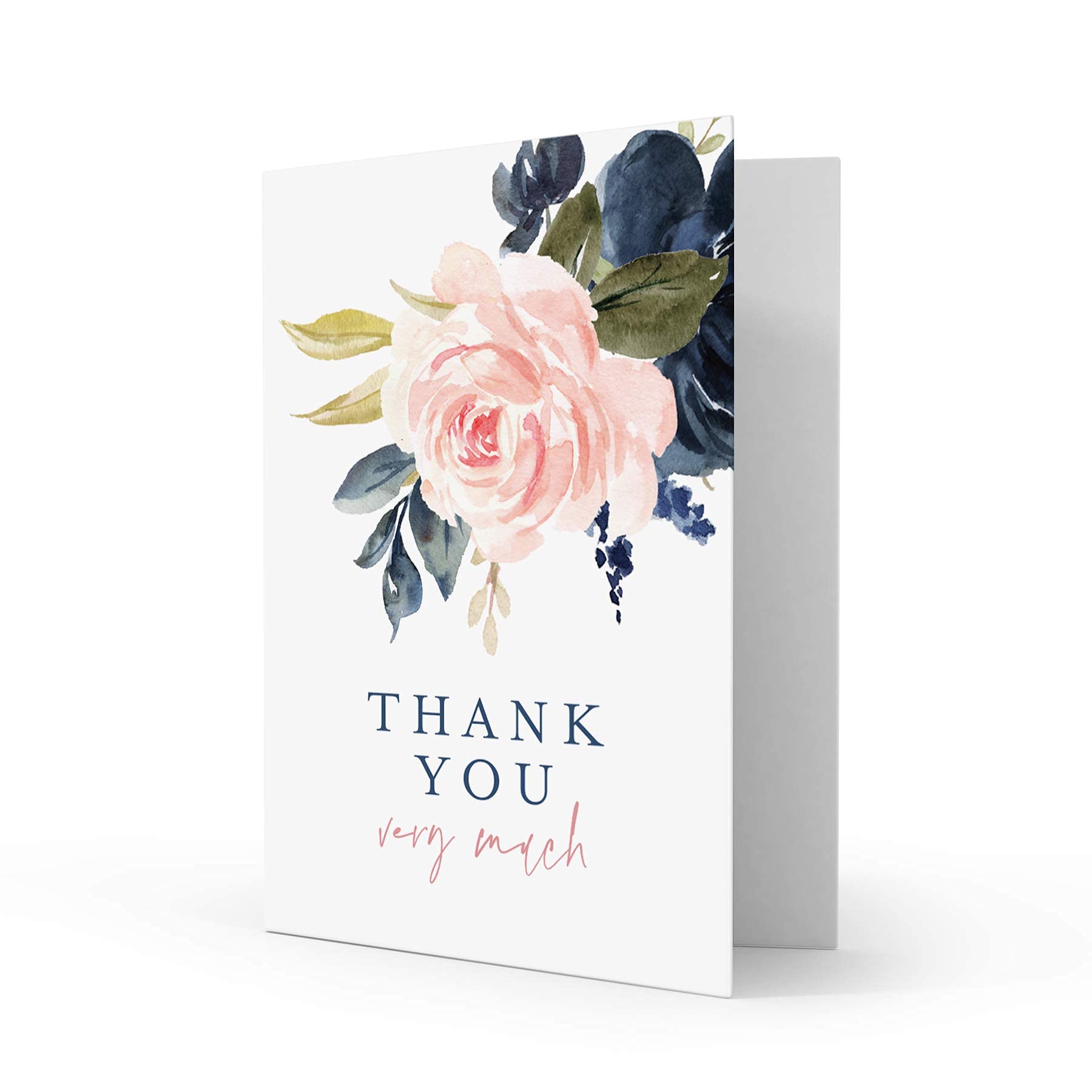 Bliss Collections Thank You Cards with Envelopes, Pack of 25, 102 x 152 mm Folded, Tented, Bulk, Navy Floral Perfect for Wedding, Bridal Shower, Baby Shower, Birthday, Funeral to Say Thanks