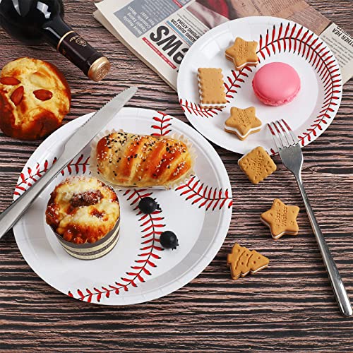 durony 72 Pack Baseball Plates 9 Inch and 7 Inch Round Baseball Themed