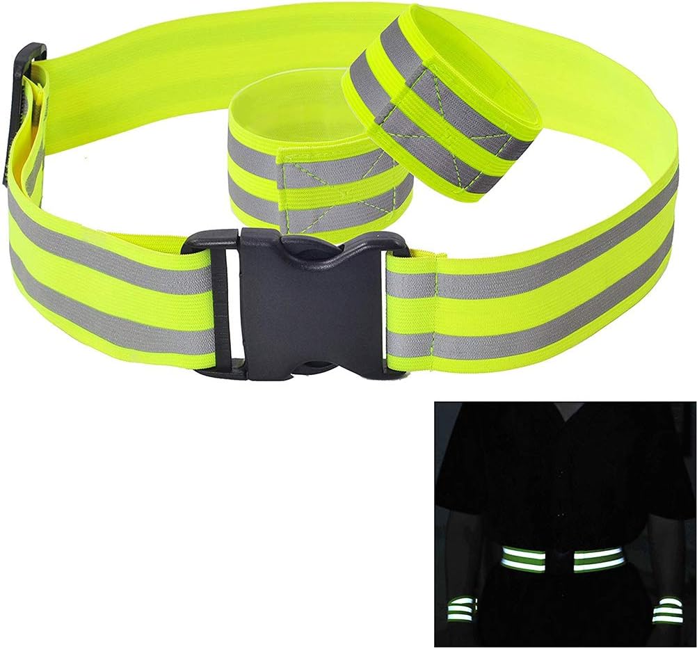 Jackallo High Visibility Reflective Belt Arm Bands Set Reflective Safety Running Gear for Night Running Cycling Walking Cycling Jogging