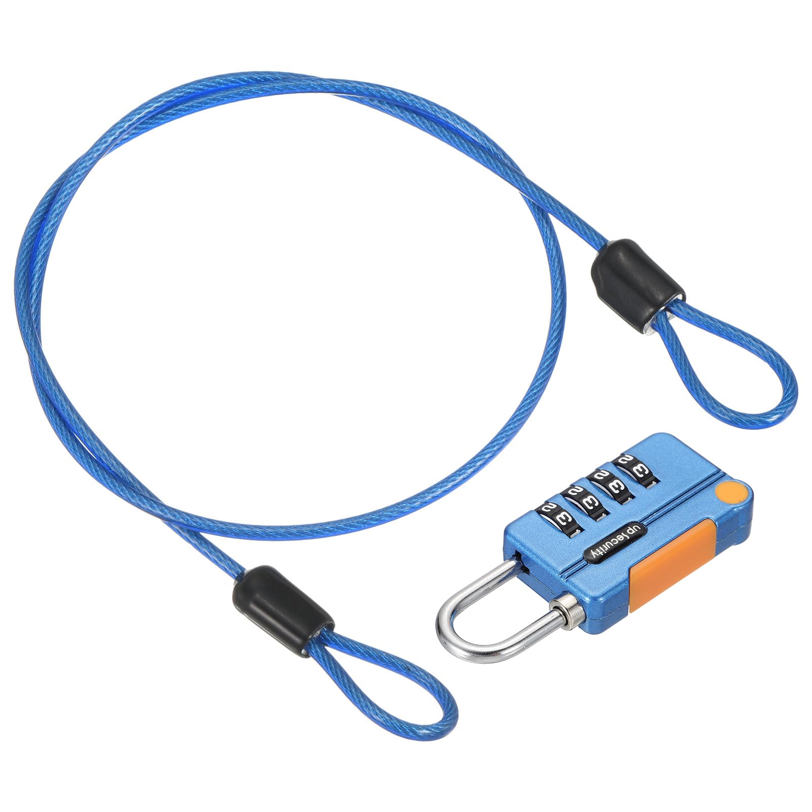 PATIKIL Security Steel Cable with 4 Digit Combination Lock, 1.6Ft Coated Safety Wire Rope Double Loop Padlock for Outdoor Travel Luggage, Blue