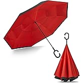 G4Free 48/62 Inch Large Inverted Reverse Umbrella with C-Shaped Handle, Windproof Double Layer Upside Down Car Rain Umbrellas for Men Women