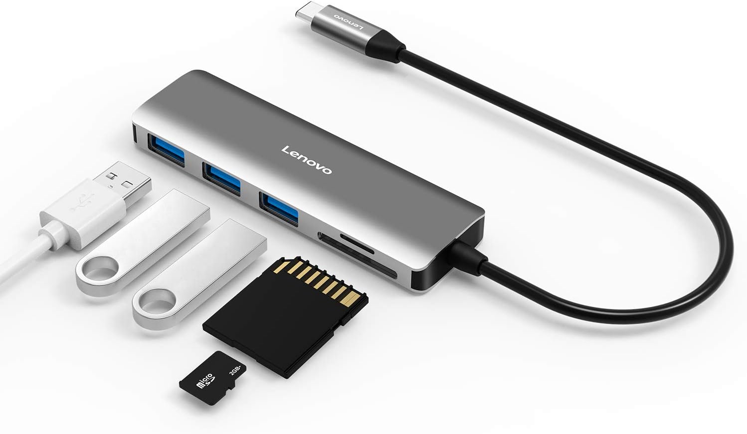 Lenovo Hub USB C 3 Ports USB 3.0 Adaptateur USB C avec Lecteur de Carte