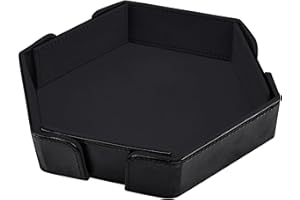SIQUK Magnetic Folding Dice Tray Hexagon Dice Rolling Tray PU Leather Dice Trays Foldable Dice Holder Dice Rolling Mat Storage Box for D&D RPG Dice Games, Black
