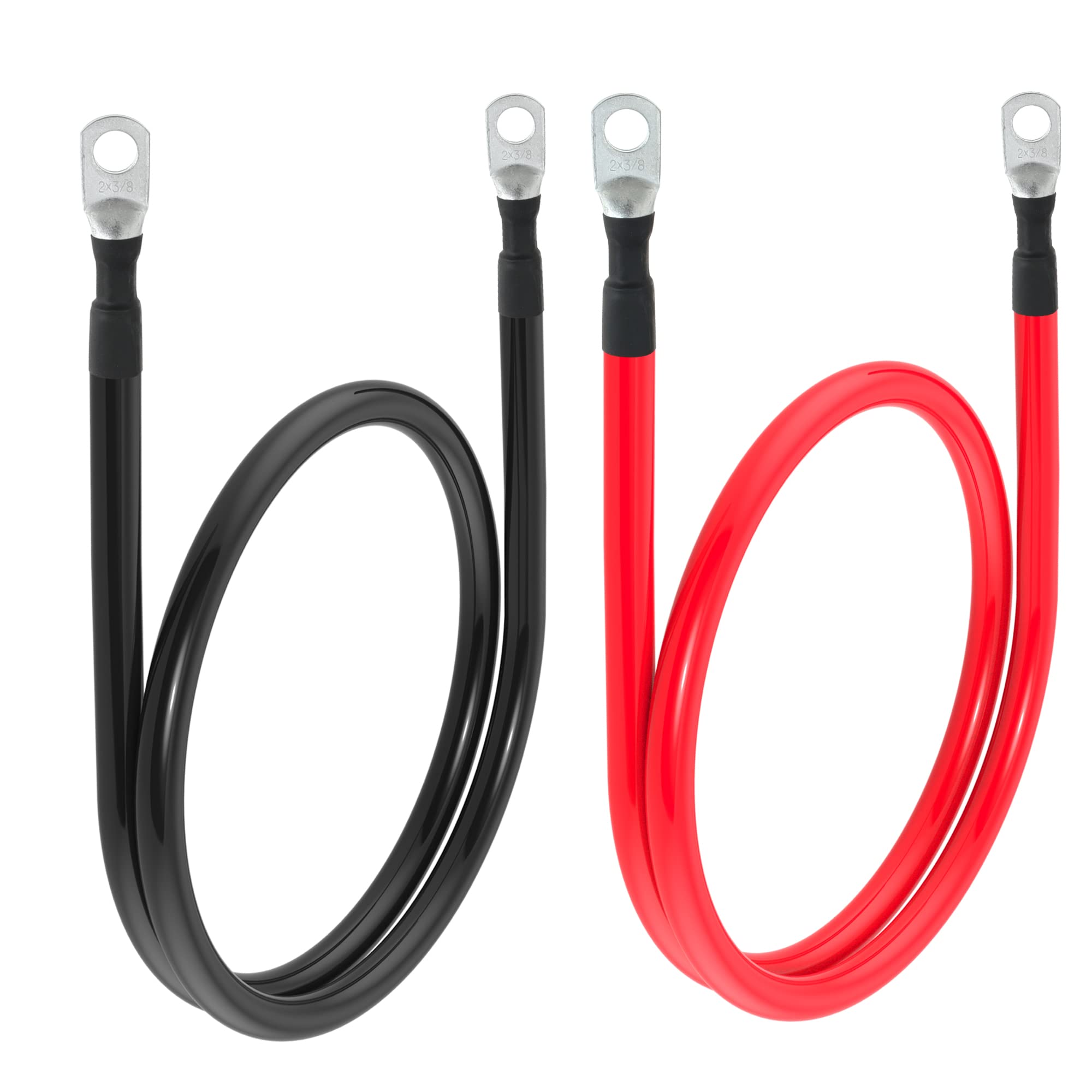 Photo 1 of 2 AWG Battery Cable 2AWG Gauge Battery Inverter Cables for Automotive Solar Marine Boat RV Car Motorcycle (2 AWG, 3FT, 3/8")