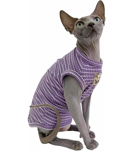 Hairless Cat Summer T-Shirt Vest – Sleeveless Cotton Pullover For Sphynx, Devon Rex Cats (Navy Blue, XL) - View #6