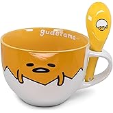 Silver Buffalo Gudetama Dangerous Situations Boxed Ceramic Soup Mug w/Spoon, 24-Ounce