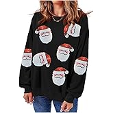 Ecosunny Christmas Sweatshirts Womens Sequin Santa Graphic Shirt Csausl Crewneck Long Sleeve Holiday Pullover Tops
