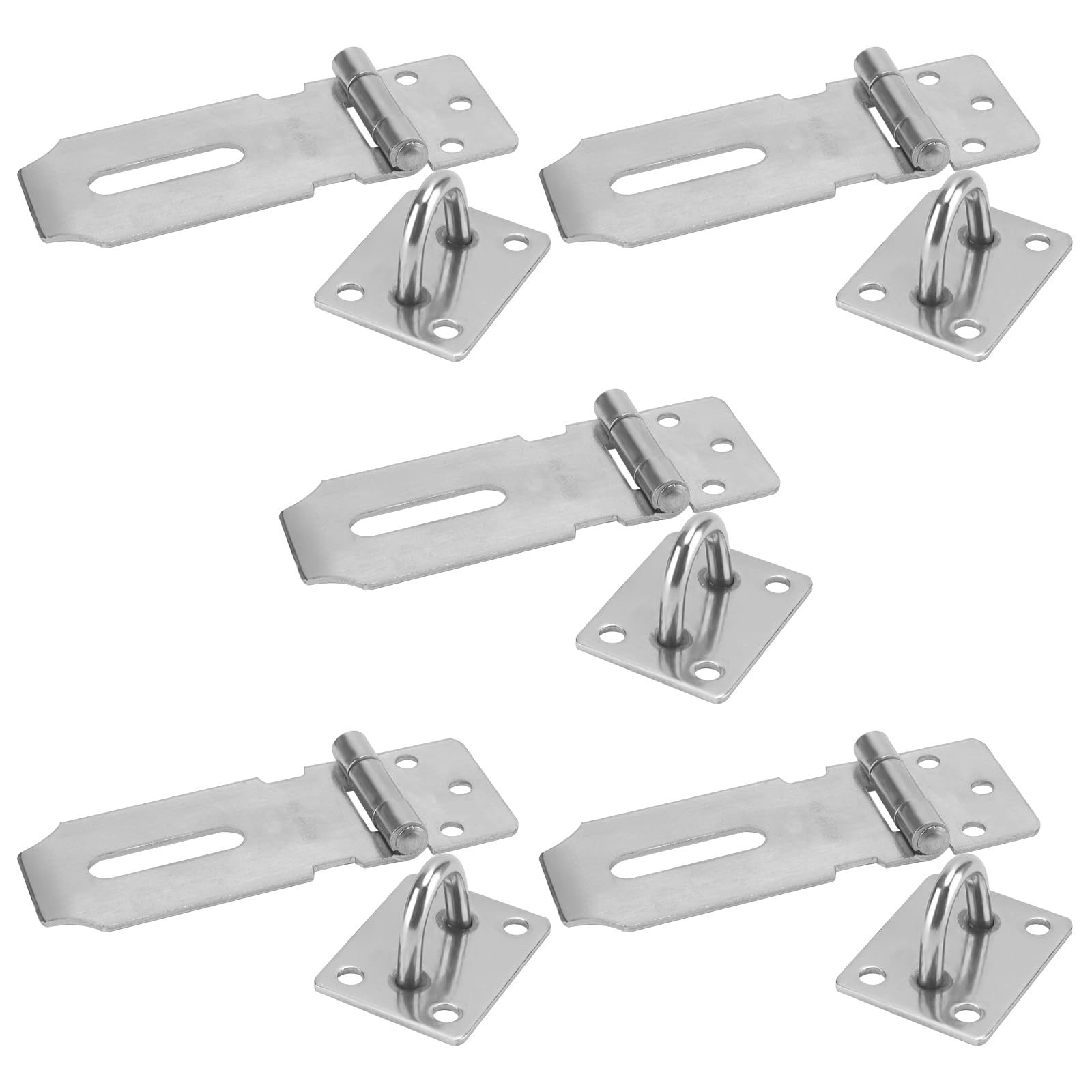 YUENPUN 5 PCS Stainless Steel Padlock Hasp, Door Hasp and Staple with Padlock, Shed Latch and Padlock Door Lock, Padlock Clasp Heavy Duty Gate Security for Window Cupboard Cabinet, Silver