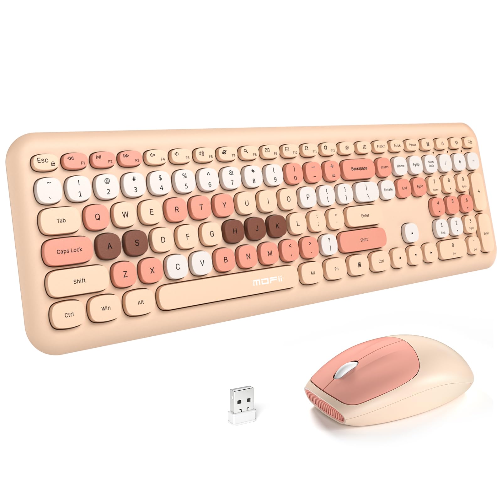 Photo 1 of MOFii Wireless Computer Keyboard and Mouse Set, Colorful Full Size Keyboard with Number Pad and Silent Mouse for PC Desktop Windows (Milk Tea)