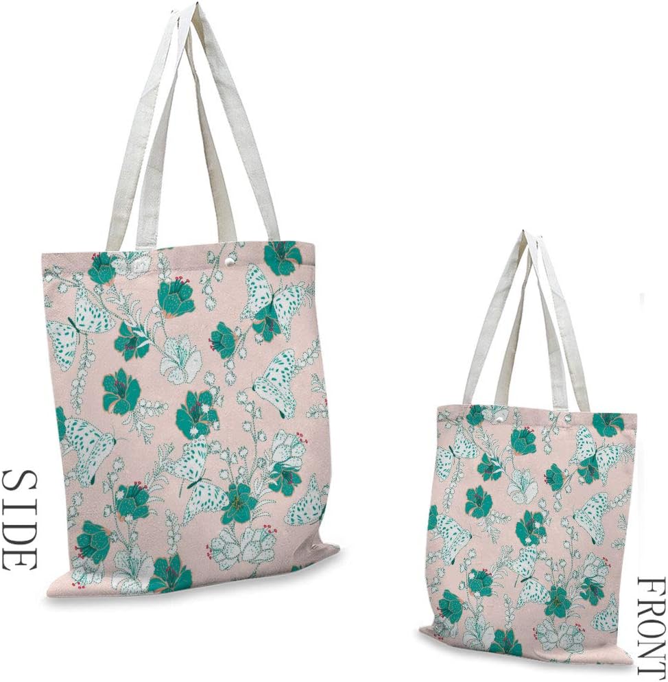 Floral Tote bag organizer Sotf Sweet background with Beautiful Dash and Embroidery Flowers Pattern Artwork shopping bags for business H16.5" x W13.7"(42x35cm)