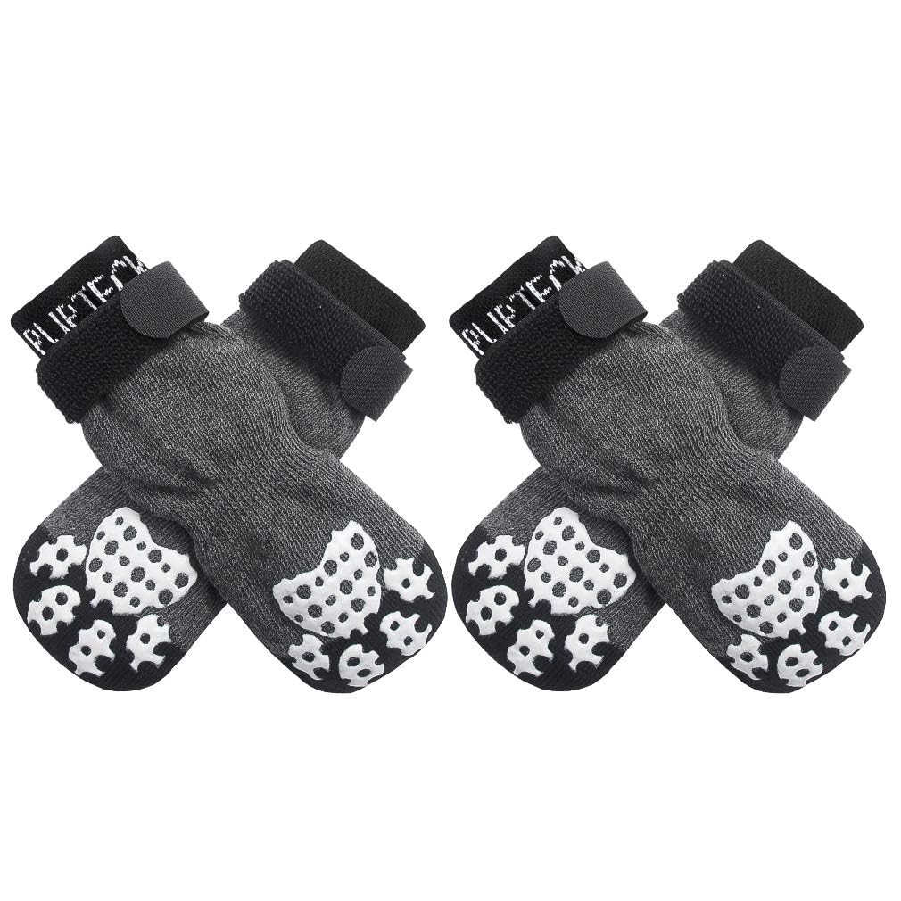 Photo 1 of PUPTECK Anti-Slip Dog Socks with Double Sides Grips for Small Medium Large Dogs Hardwood Floors Prevents Licking, Dog Shoes for Hot Pavement Traction Control Paw Protector for Senior Dogs, Grey XXS