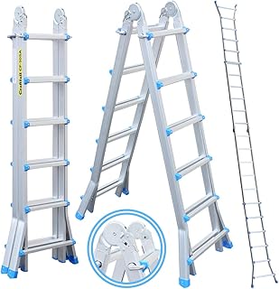 Craftfull Aluminium Teleskopleiter und Klappleiter CF-105A - in 4 Größen - 4 x 6 Sprossen - 3 Jahre Garantie - beidseitig höhenverstellbar (6.25 Meter (4x6 Sprossen))