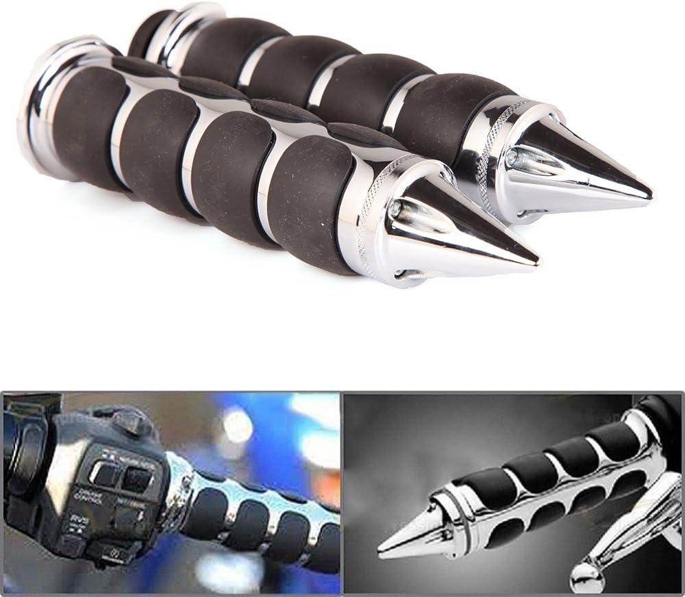 Pair of 1" Dual Motorcycle Bar End Hand Grips Handlebar for Cruisers Harley Yamaha Suzuki-Silver: Automotive