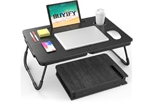 BUYIFY Portable Foldable Laptop Desk for Bed and Couch, Adjustable Lap Desk with Cup Holder and Phone Holder, Ideal for Worki