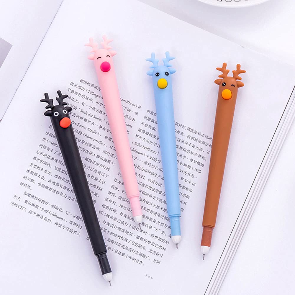 10PCS Elk Gel Ink Pens, 0.5 mm kawaii Ballpoint Pen Cute Shaped Neutral Pens for School Home Office (Colour Random)