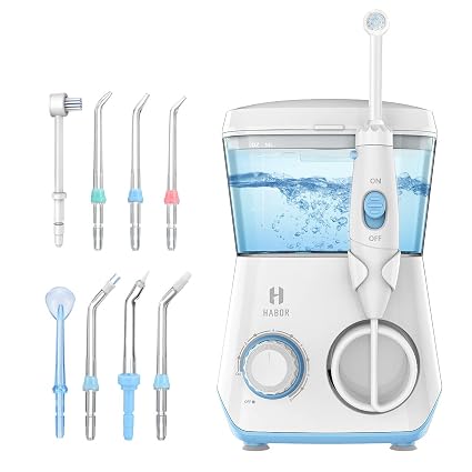 Water Flosser Habor By Ellesye 600ml Oral Irrigator With 7 Multifunctional Jet Tips 1 Toothbrush Head For Home Family Dental Oral Irrigator For