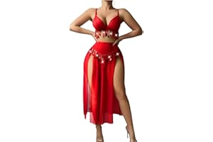 Women's Two-Piece Lingerie Set: Sheer Sequins Bra High-Waisted Slutty Panty Side Slit Skirt, Sexy Erotic Nightgown