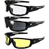 Birdz Eyewear Swoop Anti-Fog Padded Motorcycle Sunglasses Riding Glasses 3 Pairs Black Frame Lenses for Day & Night ANSI Z87 .1