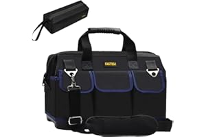 FASTECH 18 Inch Tool Bag, Waterproof Wide Mouth Tool Kit, Heavy Duty Tool Bag Organizer With Shoulder Straps, Tool Storage Package For Men/Women (DarkBlue18IN)