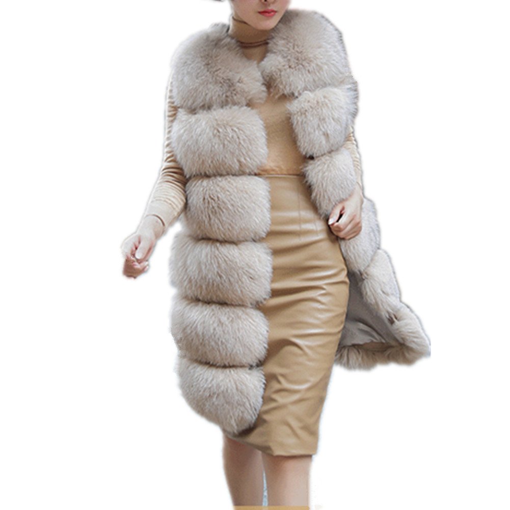 Lisa CollyWomen's Faux Fox Fur Coat Jacket Winter Sleeveless Faux Fur Vest Outwear