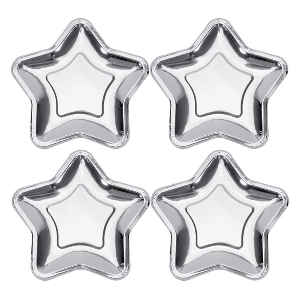 EXCEART 10pcs Star Foil Paper Party Plates Pentagram Disposable Dishes for Appetizers Dessert Birthday Party Supplies (Silver)
