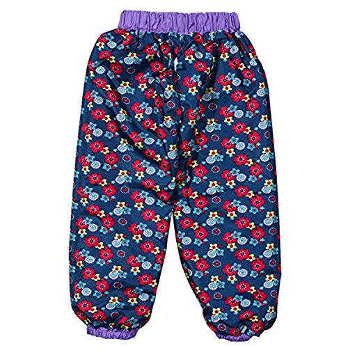 Toddler Girls Boys Waterproof Rain Pants Winter Windbreak Flower Print Outwear Purple 100 - Thumbnail 2