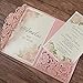 DORIS HOME 50pcs Laser Cut Quinceanera Invitations Pink, 4.7x7.1 Blank Quince Invitations for 15th Birthday, Invitation cards for Sweet 16 with Envelopes