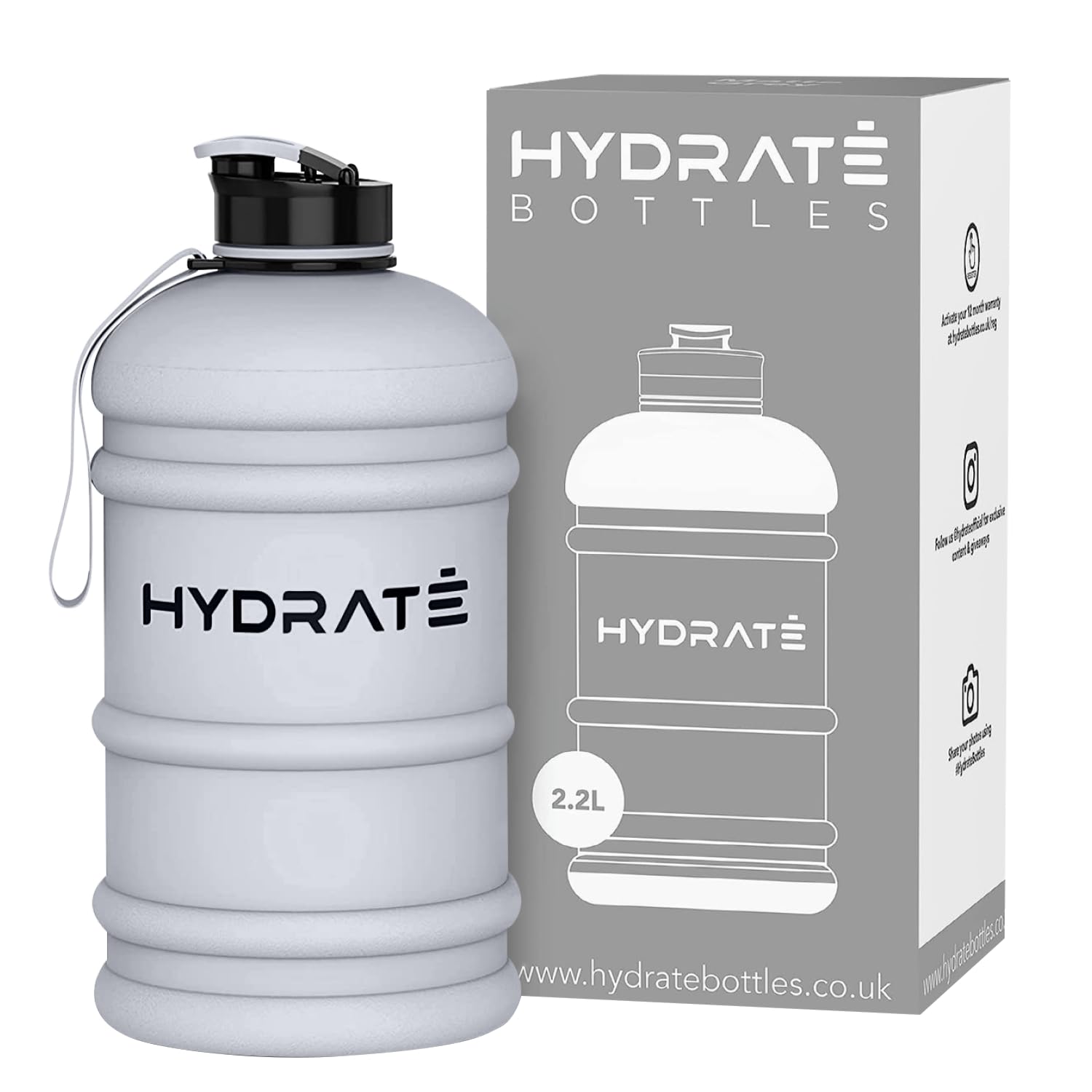 HYDRATE XL Jug 2.2 Litre Water Bottle - BPA Free, Flip Cap, Leak Proof Big Water bottle Ideal for Gym, Adults, Clear Water Container Large Sports Bottle, Extra Strong Material (Matte Grey)