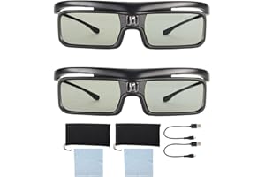 Asixxsix DLP Link 3D Glasses, Rechargeable Active Shutter Eyewear with 144Hz Refresh Rate, 3D Viewing Glasses for L T V 2500 