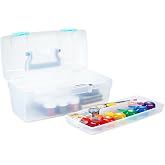 ArtBin Essentials Lift-Out Tray Craft Box with Handle, Clear/Aqua | Includes Lift-Out Tray, 13 x 6 x 5.625 Inches, Carry Handle, Portable Craft Storage, Durable Plastic