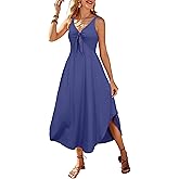 VOTEPRETTY Womens Summer Maxi Dresses 2026 Tie Front Beach Vacation Sundress Hawaiian Tropical Outfit Floral Sundress