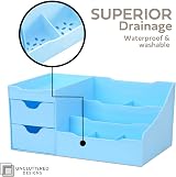 UNCLUTTERED DESIGNS Makeup Organizer With Drawers Blue Modern Vanity Storage view 3