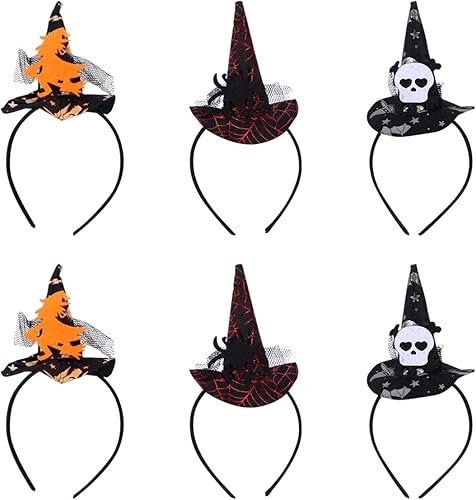 Amazon Co Jp Nuolux 6ピースハロウィンヘッドバンドパンプキンスカル魔女ヘッドバンドウィッチハットヘアフープハロウィンヘッドドレス ジュエリー