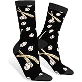 AOYEGO Baseball Funny Socks Wooden Bat and Ball Novelty Casual Crew Socks Contrast Color Design for Women Men Gift