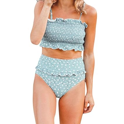 Bfmyxgs Frauen Plissee Tube Up Printed Zwei Stücke Bikini Bademode Badeanzug Beachwear Flods