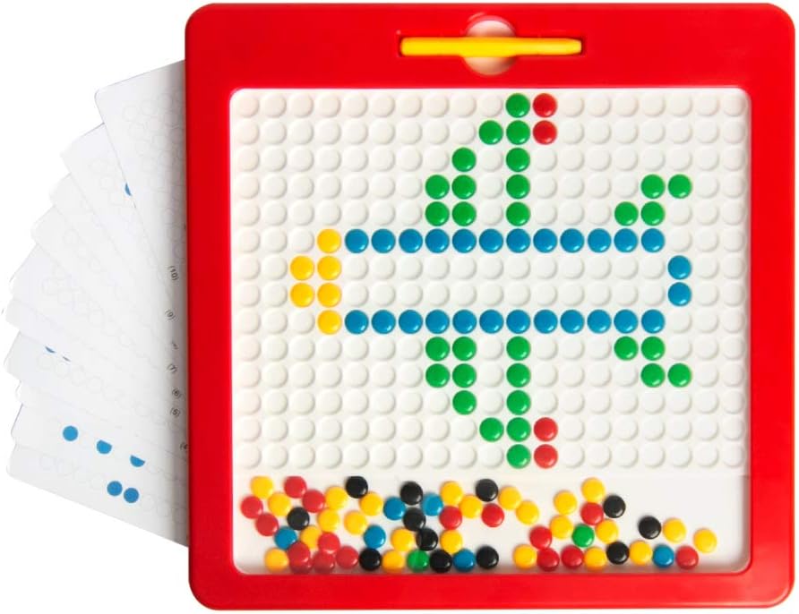 Hobaby Magnetic Drawing Pad, Creative Doodle Board Toys, with 130pcs Dots and 10 Double-Sided Picture Cards,Educational Travel Doodle Toys for Toddler Kids Children(L, Red): Toys & Games