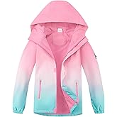 MGEOY Boys Girls Rain Jacket Lightweight Waterproof Hooded Fleece Lined Raincoat Windbreakers for Kids