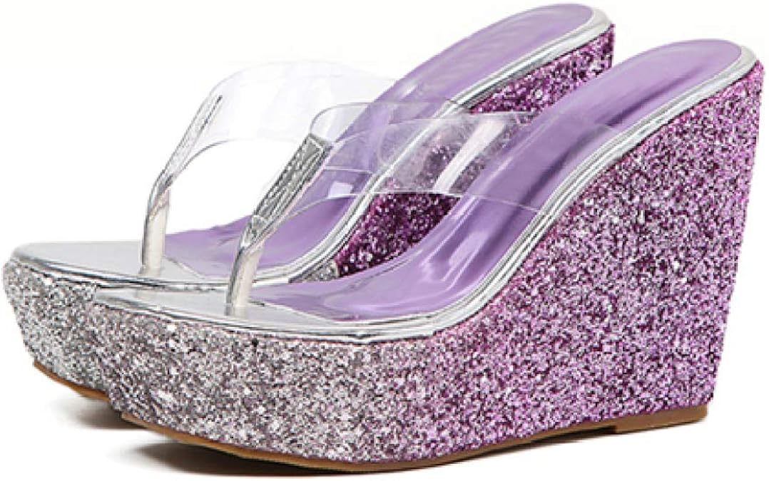 OTOSU Women�s Glitter High Heel Flip Flops