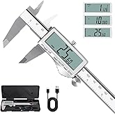 HARDELL Digital Caliper, Rechargeable Calipers with Large LCD Screen, Stainless Steel Caliper Measuring Tool, Auto-Off, Inch/MM/Fraction for DIY/Household/3D-printing