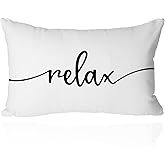 CarOptics Farmhouse Relax Lumbar Pillow Cover 12x20 Inch - 'Housewarming Gifts' Rustic Cushion Case, Ideal for Couch & Porch Bench Decor, Cozy Home Accessory(White)