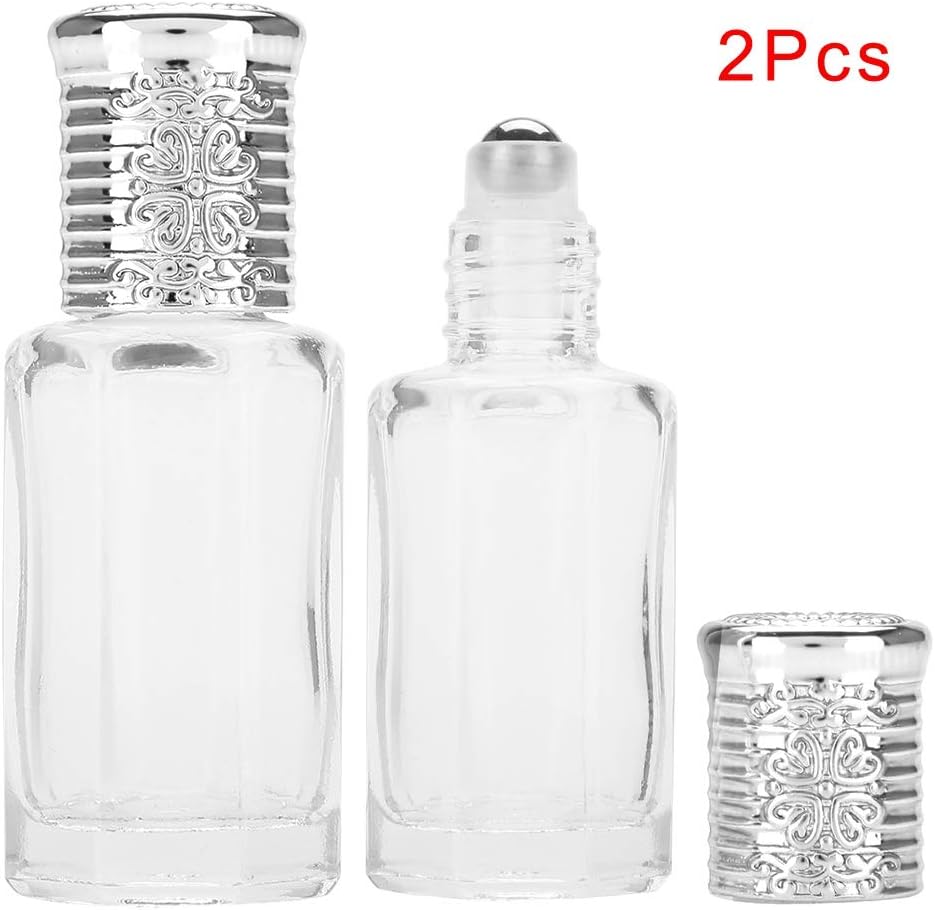 Empty Glass Roller Bottle, Refillable Essential Oil Bottles 2pcs Mini Empty Glass Roller Bottle Perfume Essential Oil Bottles 10ml/12ml For Perfume Serum Lotion Aromatherapy Essential Oil(12ML-Silver)