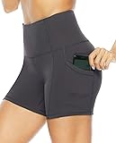 PERSITWomen's High Waist Workout Yoga Shorts with Pockets, Non See-Through Stretch Tummy Control Athletic Shorts